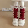 Cobre-meias Vermelhos Infantis para Meninas no Ano do Zodíaco, Coberturas de Meias de Lã Quentes Tricotadas Grossas Doces para Outono e Inverno