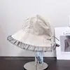 Chapéu de Pescador Feminino de Cor Sólida para Primavera com Borda Franzida, Laço, Chapéu Bucket Casual com Proteção Solar, Tendência