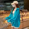 Top casual azul marino para mujer 2026 nuevo otoño con capucha suelto fino cárdigan chaqueta sudadera oversize