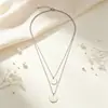Collar de disco liso de doble capa transfronterizo europeo y americano, moderno collar de cadena para la clavícula en capas con colgante de disco grande y pequeño en tono dorado