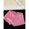 Pijama de Rayas Rosas Estilo Dulce Coreano Simple para Mujer Primavera y Verano Mangas Cortas Pantalones Cortos Conjunto Adelgazante para el Hogar