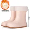 Botas de Lluvia Cálidas Color Caqui Japonesas y Coreanas, Zapatos de Goma Impermeables para Mujer de Caña Media-Corta, Zapatos para Trekking en Agua, Botas de Lluvia para Viajes al Aire Libre