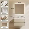 Gabinete para Lavatório de Madeira Maciça Multicamadas Combinação Espelho Dobrável Multifuncional Lavatório Integrado de Cerâmica Estilo Madeira Original Gabinete de Banheiro com Gaveta Dupla
