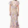 Vestido de Primavera 2027 Nuevo Estilo Transfronterizo Lujo Ligero Cuello Redondo Bordado Floral 3D Mangas Abullonadas Longitud Media Vestido Bodycon