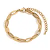 Pulsera Personalizada Informal de Moda Europea y Americana, Combinación Versátil, Acero Inoxidable Chapado en Oro de 14K, Elegante y Sencilla Cadena de Labios para Mujer