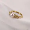 Moda Transfronteriza Europea y Americana Anillos de Cobre de Lujo Ligero para Mujer Nicho Gama Alta Versátiles Anillos para Dedo Índice de Perla de Agua Dulce Venta al por Mayor