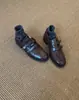 Couro de ovelha, estilo retrô britânico, mocassins de salto grosso para mulheres, sapatilhas pretas de bico redondo, versáteis para o trajeto diário, com fecho de velcro