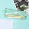 Estuche de malla transparente para lápices, bolsa de papelería para estudiantes de primaria y secundaria, bolsa para lápices de gran capacidad, estuche para lápices de nailon lindo y de alta gama al por mayor