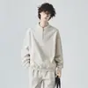 Roupas Masculinas Transfronteiriças Hoodie Masculino Meio Zíper Europeu e Americano Transfronteiriço Outono Solto Gola Alta Cor Sólida Escovada Camada Interna Manga Longa