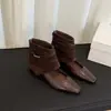 En stock/Botines Western Perforados para Mujer, Piel Suave, Botines Vintage de Punta Cuadrada, Cinta Tejida, Cierre de Cremallera Trasera, Mary Jane de Tacón Medio