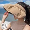 Sombrero de Sol de Verano con Protección UV Negra, Sombrero de Sol de Nuevo Estilo para Mujer, Sombrero Abierto con Forma de Concha, Sombrero Portátil de Ala Ancha para Cubrir el Rostro