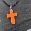 Colgante de Cruz de Cristal Natural Transfronterizo Moda Europea y Americana Comercio Exterior Accesorios de Joyería DIY Cordón de Cuero Personalizado Cadena para Clavícula