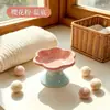 Cuenco de cerámica para mascotas tipo flor de macarrón, cuenco para gatos, anti-barbilla negra, protección del cuello, cuenco de comida inclinado, cuenco de agua, cuenco para perros de alto valor estético