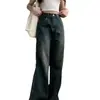 Jeans de mezclilla retro deshilachados para mujer, nuevo diseño de otoño 2026, desgastados, pierna ancha holgada, pierna recta, pantalones largos