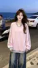 Sudadera de algodón puro compuesto estilo coreano con cuello en V de encaje, estampado de logo y diseño de tres rayas, unisex y corte holgado