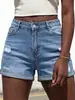 Shorts Jeans Feminino Amazon Cross-Border 2025 com Rasgos, Shorts Casuais Tendência Estilo Europeu e Americano, Versão Fina