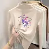 Camiseta interior básica de manga larga con estampado y forro polar para niña, nuevo estilo 2026, top interior versátil ajustado para otoño, adecuado para niños de talla mediana y grande