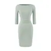 Vestido de un hombro con manga de tres cuartos, cintura plisada, Pure Desire, Vestido Rachel, Nuevo para Otoño, Ajustado, Bodycon, Vestido Corto Hot Girl