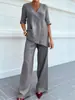 Moda Europea y Americana Transfronteriza 2026 Algodón y Lino Color Sólido Elegante Casual Conjunto de Dos Piezas para Mujer