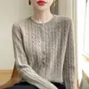 Atacado Transfronteiriço Primavera e Outono Gola Redonda Feminino Manga Longa Tricô em Ponto Trançado Cardigan Top, Peça de Roupa Externa Versátil Estilosa, Suéter Camada de Base
