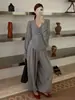 Conjunto de punto de pantalones tipo linterna de manga murciélago casual estilo coreano, atuendo simple de cintura alta para ir al trabajo con una vibra de "dinero viejo" fluida, conjunto de tres piezas de moda