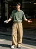 Calças de Sarja Khaki de Algodão Puro com Design de Linha Dividida para Homens, Novas Calças Casuais Largas Simples de Verão Estilo Coreano Tendência para Mulheres