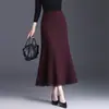 Falda midi de sirena con ribete de encaje para mujer, nueva colección otoño 2026, de cintura alta, estiliza la figura, ajustada, con cintura elástica, falda larga