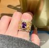 Anillo de oro de 18 quilates con textura de palacio vintage, tallado, con destellos de diamantes y encaje de copo de nieve, micro circón, edición ancha.