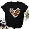 Talla Europea TransfronterizaCamiseta de Moda para Mujer Estampado de Corazón de Leopardo Negro Top Gráfico de Manga Corta para Mujer