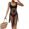 Vestido de playa tejido a mano con flecos, flores tejidas a mano, ropa europea y americana transfronteriza para mujer, camisola, salida de playa calada