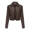 Chaqueta de Cuero para Motocicleta Wish para Mujer Primavera y Otoño Chaqueta con Cuello Alto para Mujer Delgada Casual Retro Americano Delgada Pequeña Ropa Exterior