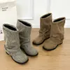 Botines súper bonitos 2026 súper calientes apilados apilados Botas vaqueras occidentales para mujer arrugadas negras punta redonda Botas de caballero retro para mujer