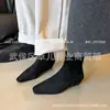 Botines Cortos de Cuero de Oveja con Punta Cuadrada para Mujer Botines Delgados Otoño e Invierno Nuevos Vintage con Cremallera Lateral Tacón Bajo Botines Cortos para Mujer Botines Individuales de Moda