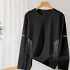 Camiseta Base Casual de Manga Larga Fina Otoñal Seleccionada para Hombre, Elástica, de Secado Rápido, Corte Holgado, Cuello Redondo, de Moda