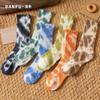 Meias Tie-Dye Masculinas Meias Grossas de Fio Felpudo Cano Alto Boca Larga Outono e Inverno Meias de Terry Moda de Rua Meias de Cano Médio Meias Estilo Workwear