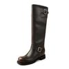 Botas de Cavaleiro Femininas Novas Outono/Inverno 2025 com Fivela de Cinto de Alto Padrão Cor Polida Retro Botas Finas de Salto Botas Western