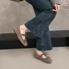 Sapatos de Lã Quadrados e de Boca Rasa para Mulheres 2026 Primavera e Verão Novos Estilo Coreano Laço Francês Sapatos Planos Mary Jane