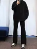 Calça Jeans Flare Preta Masculina, Calça Retrô Primavera e Verão High Street Americana com Vibe Trendy, Calça Longa Elegante Slim Reta
