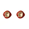 Moda Retrô Simples de Metal com Gota de Óleo Vermelha Design Irregular Brincos Elegantes Versáteis Outono Inverno