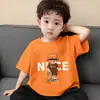 Ropa Infantil Camiseta de Algodón Puro de Manga Corta para Niños Verano Dibujos Animados Impresos Top Camiseta Holgada Fina de Cuello Redondo para Niños