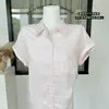 Super confortável de usar! Camisa feminina fina de Tencel e linho com design solto e mangas curtas plissadas