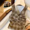 Top de Tirantes a Cuadros de Moda con Detalle Retorcido, Espalda Descubierta Adelgazante para Mujer, Estilo Urbano de Moda y Versátil