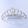Tocado de corona para niños, corona de princesa con diamantes de imitación, peine para el cabello, regalo de cumpleaños para niña pequeña, accesorios para el cabello de bebé, peine, joyería
