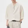Ropa Popular para Hombre / Camisa Ligera de Lino de Manga Corta Estilo Old Money para Hombre, Camisa Casual Holgada Retro Americana