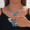 Aretes y Collar de Zirconia Super Brillante con Forma de Corazón de Espiga de Trigo, Cadena para Clavícula de Lujo Ligero de Gama Alta, Accesorio de Cuello Versátil Elegante y Moderno