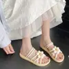 Novos Sapatos Femininos Floridos da Moda Verão Chinelos de Palha Estilo Étnico Sapatos Romanos Chinelos de Praia Sapatos de Uso Duplo Sandálias