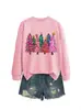 Amazon eBay Tienda Independiente Moda Casual Versátil Suéter Rosa para Mujer con Seis Árboles de Navidad para Otoño e Invierno