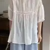 Verano 2026 Nueva Camisa Suelta de Lino Estilo Japonés con Cuello Redondo para Mujer con Encaje Dulce, Estilo Ins para Comercio Exterior