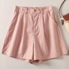 Foto Real de Pantalones Cortos de Traje Rosados de Algodón y Lino en Stock para Mujer, Nuevos Pantalones Casuales de Pierna Recta de Algodón y Lino de Cinco Puntos para Mujer, Verano 2026