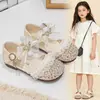 Sandálias de meia com babados para meninas 2026 novo estilo de verão sapatinhos de princesa com laço de strass sapatos de tela single